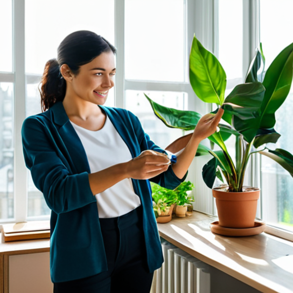 **

A bright, airy living room with large windows, allowing sunlight to stream in. Several healthy, vibrant houseplants are placed strategically around the room. A person, fully clothed in comfortable, modest attire, is opening a window to air out the space. Modern, eco-friendly furniture is visible. Clean, minimalist aesthetic. Safe for work. Appropriate content. Fully clothed. Professional. Perfect anatomy, correct proportions, natural pose, well-formed hands, proper finger count.

**