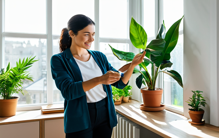 **
A bright, airy living room with large windows, allowing sunlight to stream in. Several healthy, vibrant houseplants are placed strategically around the room. A person, fully clothed in comfortable, modest attire, is opening a window to air out the space. Modern, eco-friendly furniture is visible. Clean, minimalist aesthetic. Safe for work. Appropriate content. Fully clothed. Professional. Perfect anatomy, correct proportions, natural pose, well-formed hands, proper finger count.
**