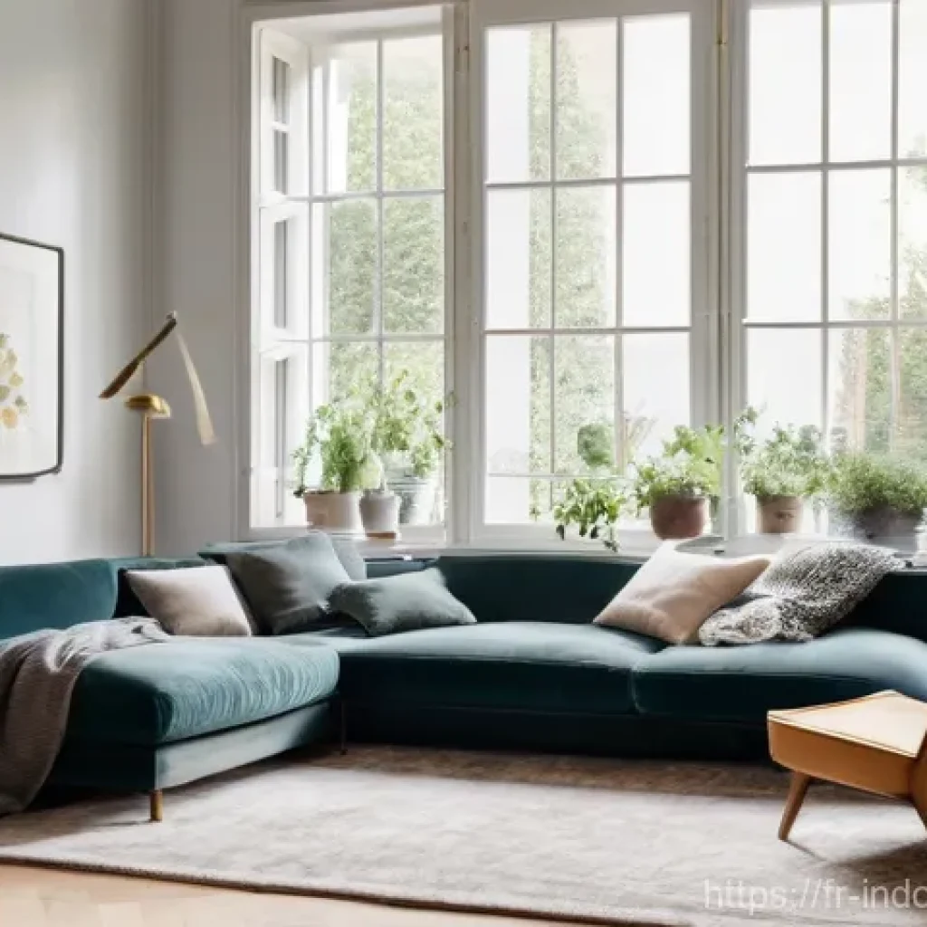 에어컨과 미세먼지 - **Prompt:** A serene and tastefully decorated modern French living room, bathed in soft, natural day...