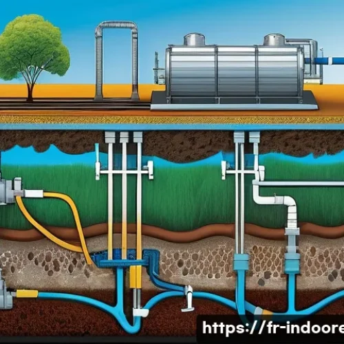 바이오필터의 활용 - A detailed cross-section illustration of a biofilter system used in urban wastewater treatment plant...
