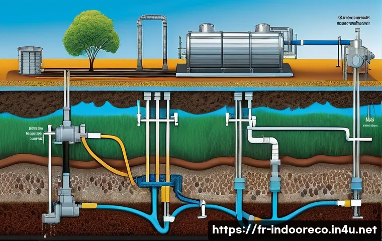 바이오필터의 활용 - A detailed cross-section illustration of a biofilter system used in urban wastewater treatment plant...