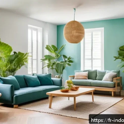 실내 생물 다양성의 중요성 - A bright and cozy modern living room in a French apartment, filled with a variety of lush indoor pla...